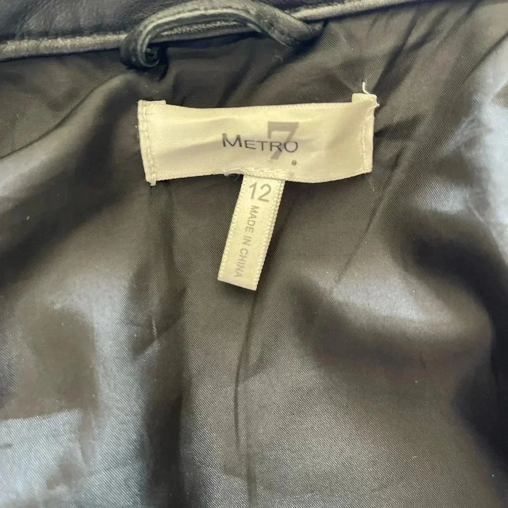 Metro 7 Vintage 90s Black Leather Biker Jacket Full Zip Women’s 12
